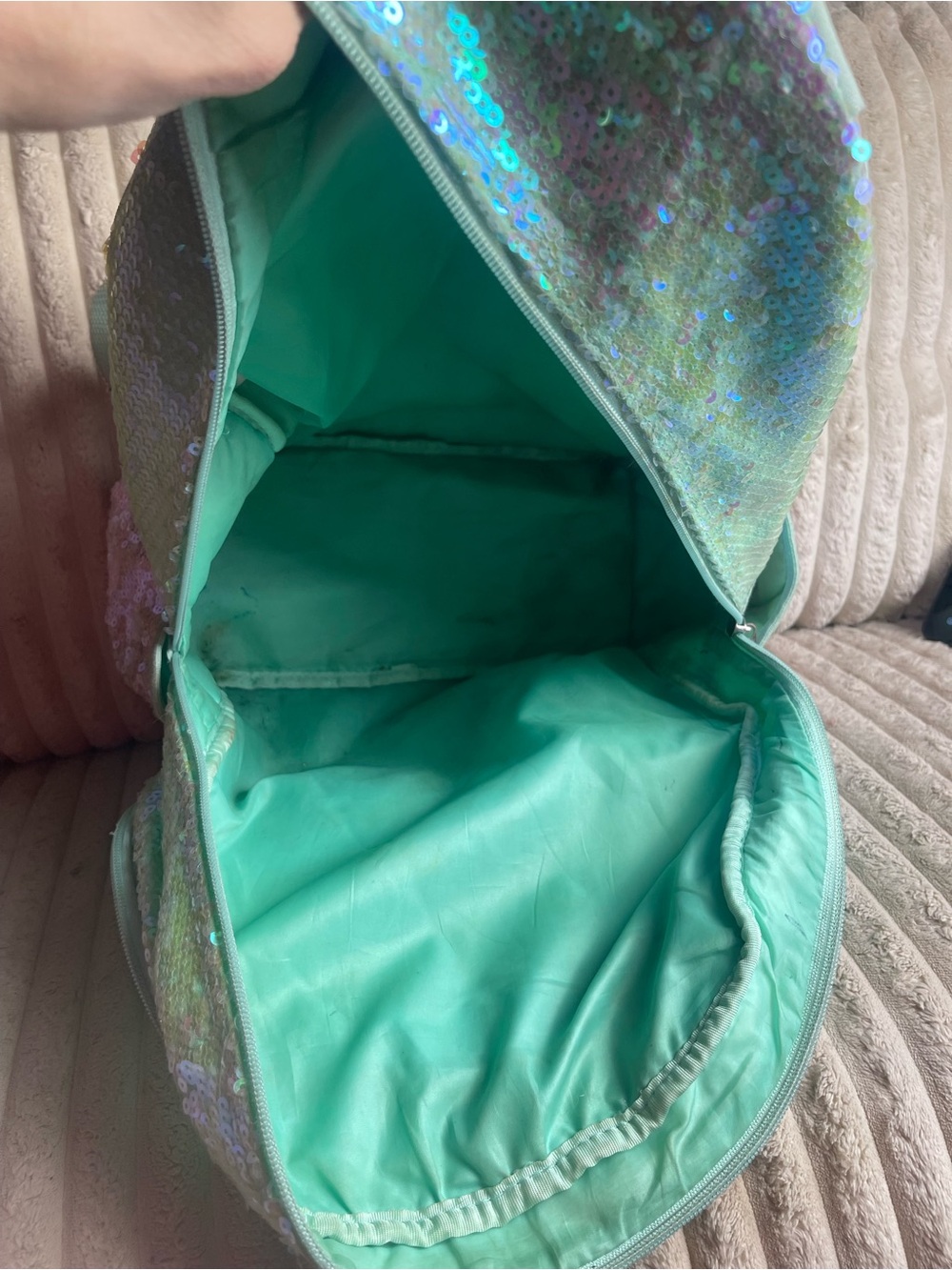 Justice Sequin Heart Backpack in Pastel Green, Pink and Coral - Picture 7 of 7